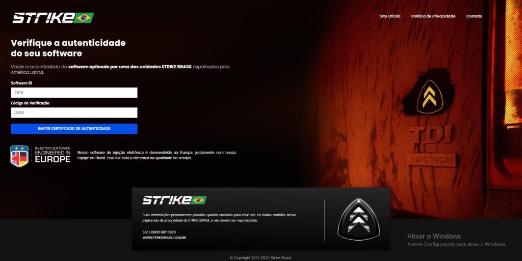 print site para certificado de autenticidade software strike brasil